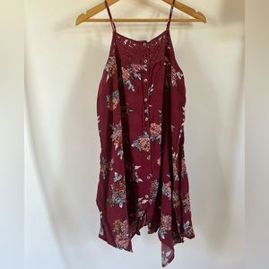Zig zag hem mini dress in maroon floral